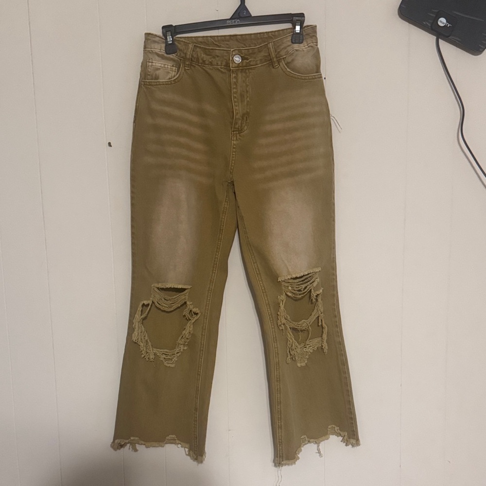 Distressed Tan Women Jeans